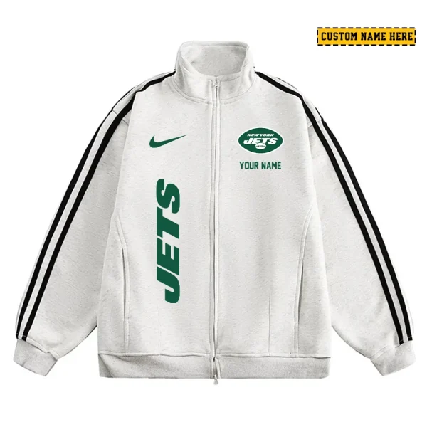 New York Jets Men's Jackets Trend Striped Stand-up Collar Baseball SPTJTSDUCB057