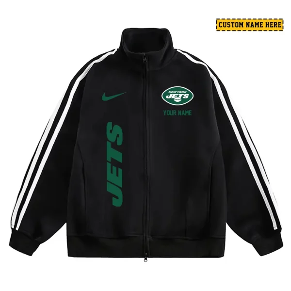 New York Jets Men's Jackets Trend Striped Stand-up Collar Baseball SPTJTSDUCB057 - Image 2