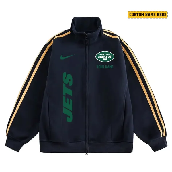 New York Jets Men's Jackets Trend Striped Stand-up Collar Baseball SPTJTSDUCB057 - Image 3
