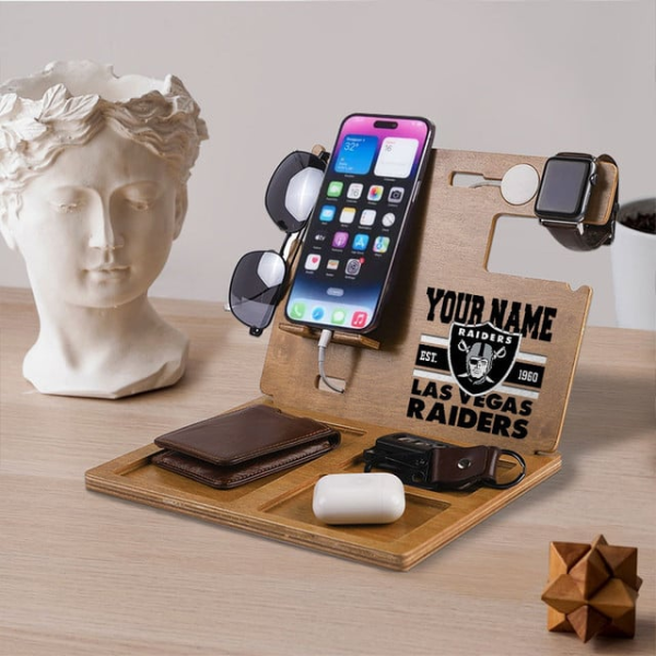 Las Vegas Raiders Wooden Docking Station Gift For Fan SPTWOODENDS030 - Image 3