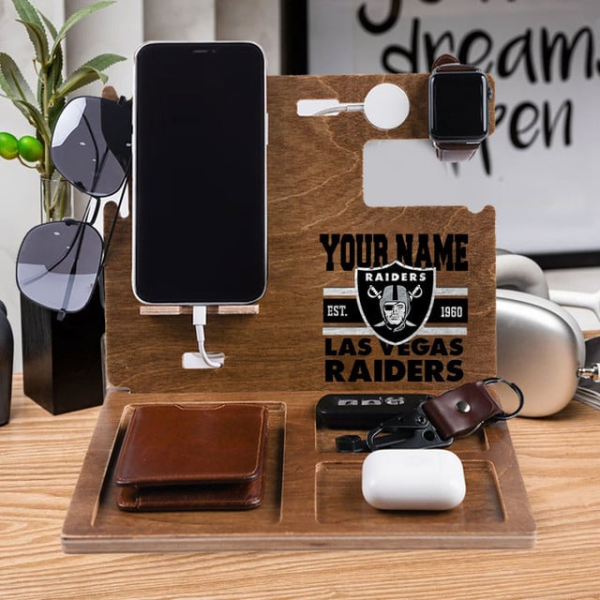 Las Vegas Raiders Wooden Docking Station Gift For Fan SPTWOODENDS030