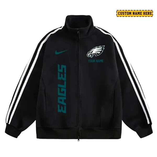 Philadelphia Eagles Men's Jackets Trend Striped Stand-up Collar Baseball SPTJTSDUCB058