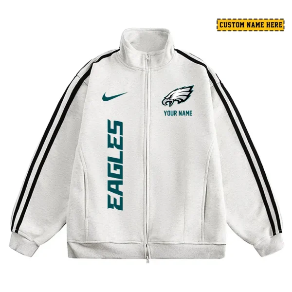 Philadelphia Eagles Men's Jackets Trend Striped Stand-up Collar Baseball SPTJTSDUCB058 - Image 2