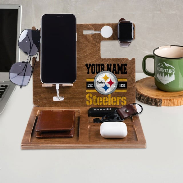 Pittsburgh Steelers Wooden Docking Station Gift For Fan SPTWOODENDS031 - Image 2