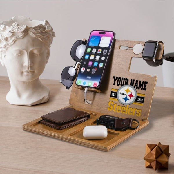Pittsburgh Steelers Wooden Docking Station Gift For Fan SPTWOODENDS031 - Image 3