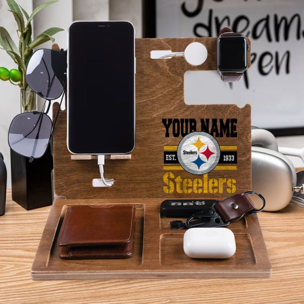 Pittsburgh Steelers Wooden Docking Station Gift For Fan SPTWOODENDS031
