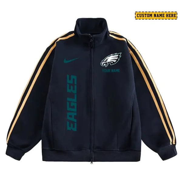 Philadelphia Eagles Men's Jackets Trend Striped Stand-up Collar Baseball SPTJTSDUCB058 - Image 3