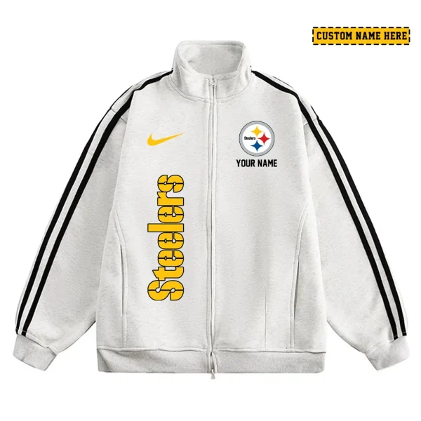 Pittsburgh Steelers Men's Jackets Trend Striped Stand-up Collar Baseball SPTJTSDUCB059 - Image 2
