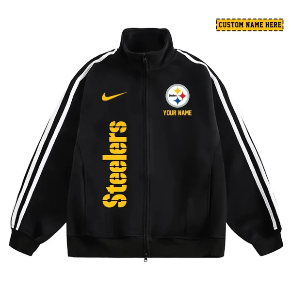 Pittsburgh Steelers Men's Jackets Trend Striped Stand-up Collar Baseball SPTJTSDUCB059 - Image 3