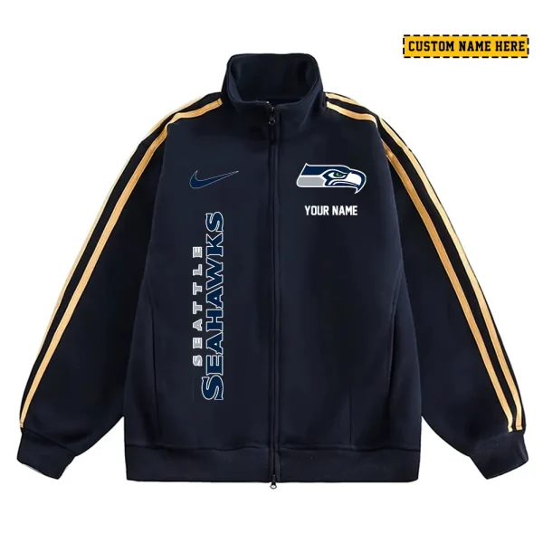 Seattle Seahawks Men's Jackets Trend Striped Stand-up Collar Baseball SPTJTSDUCB061
