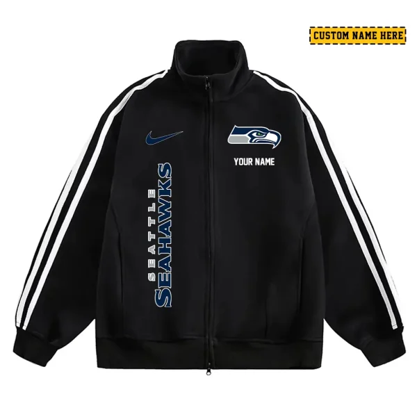 Seattle Seahawks Men's Jackets Trend Striped Stand-up Collar Baseball SPTJTSDUCB061 - Image 2
