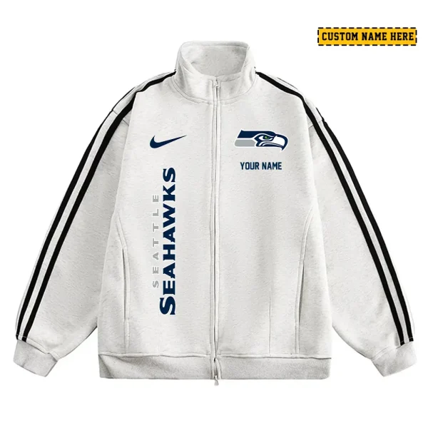 Seattle Seahawks Men's Jackets Trend Striped Stand-up Collar Baseball SPTJTSDUCB061 - Image 3