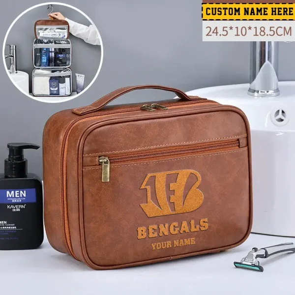 Cincinnati Bengals Leather Wash Bag Travel Business Trips 2025 SPTMLWBTBT007 - Image 2