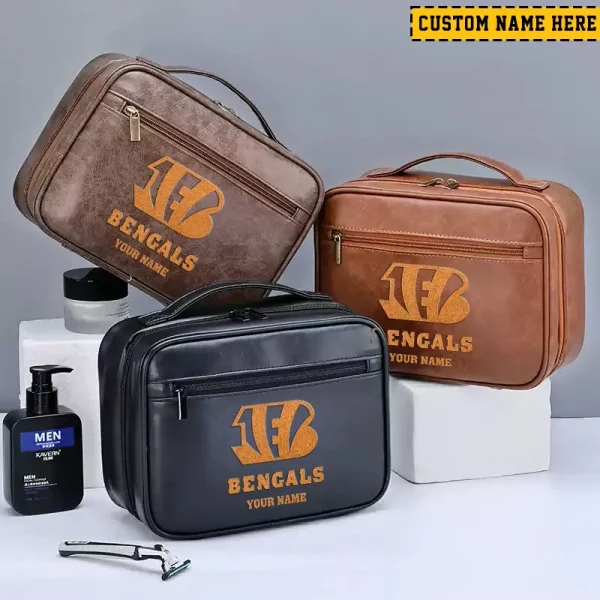 Cincinnati Bengals Leather Wash Bag Travel Business Trips 2025 SPTMLWBTBT007 - Image 5