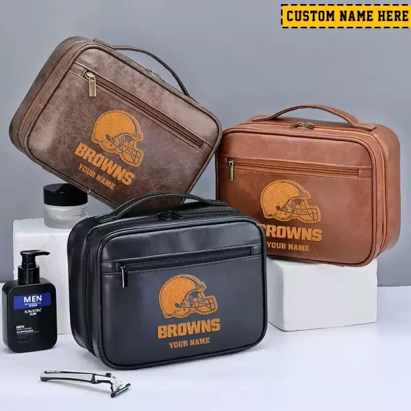 Cleveland Browns Leather Wash Bag Travel Business Trips 2025 SPTMLWBTBT008 - Image 2