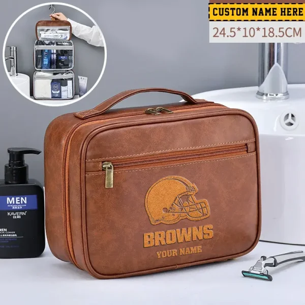 Cleveland Browns Leather Wash Bag Travel Business Trips 2025 SPTMLWBTBT008 - Image 3
