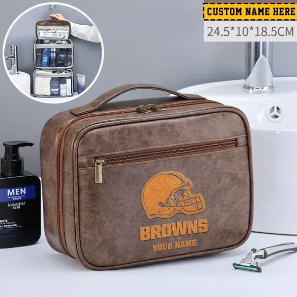 Cleveland Browns Leather Wash Bag Travel Business Trips 2025 SPTMLWBTBT008 - Image 4