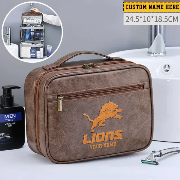 Detroit Lions Leather Wash Bag Travel Business Trips 2025 SPTMLWBTBT011 - Image 3