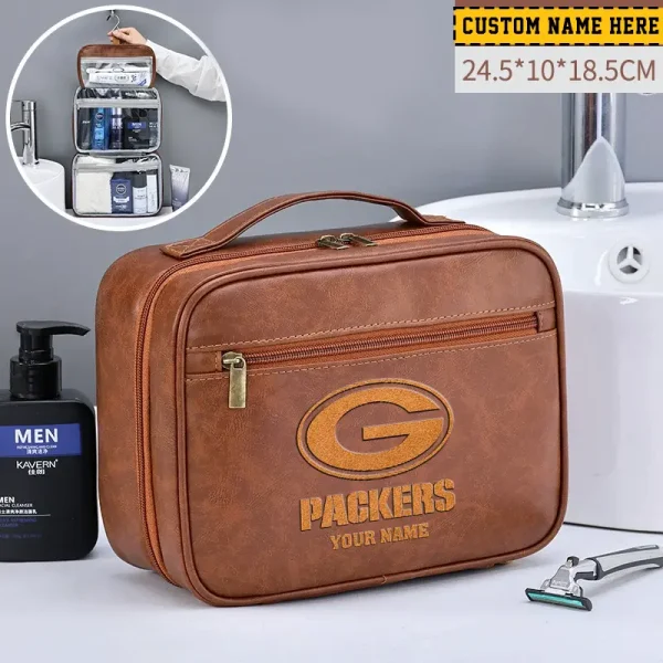 Green Bay Packers Leather Wash Bag Travel Business Trips 2025 SPTMLWBTBT012 - Image 2