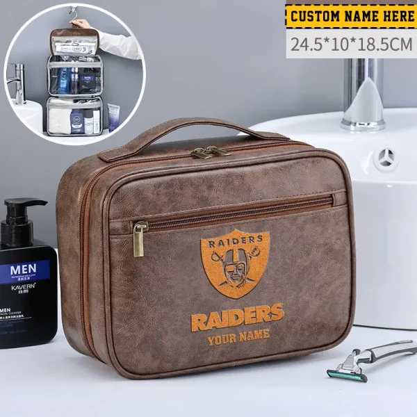 Las Vegas Raiders Leather Wash Bag Travel Business Trips 2025 SPTMLWBTBT017 - Image 2