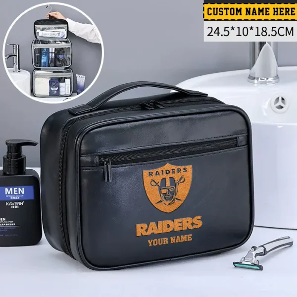 Las Vegas Raiders Leather Wash Bag Travel Business Trips 2025 SPTMLWBTBT017 - Image 3