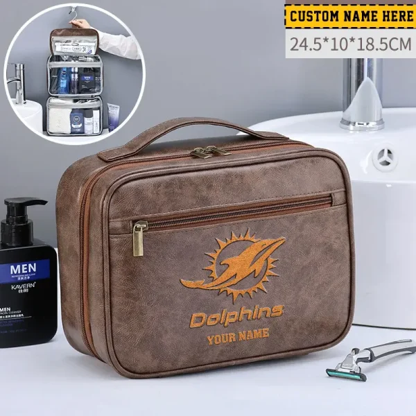 Miami Dolphins Leather Wash Bag Travel Business Trips 2025 SPTMLWBTBT020 - Image 4