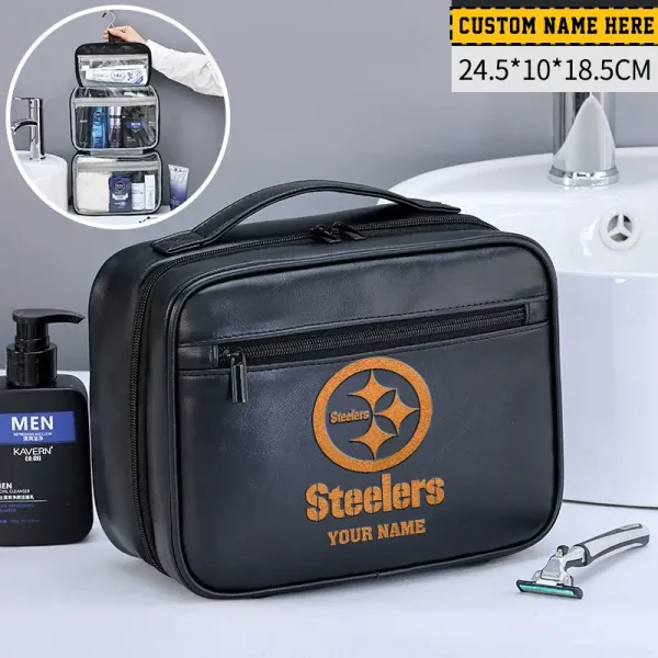 Pittsburgh Steelers Leather Wash Bag Travel Business Trips 2025 SPTMLWBTBT027 - Image 2