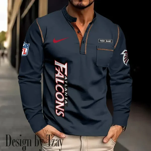 Atlanta Falcons Men's Long Sleeve Stand Casual Shirt Trending 2025 SPTLSCS002 - Image 2