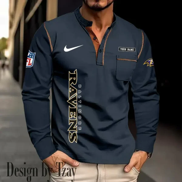 Baltimore Ravens Men's Long Sleeve Stand Casual Shirt Trending 2025 SPTLSCS003 - Image 3