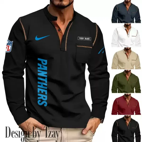 Carolina Panthers Men's Long Sleeve Stand Casual Shirt Trending 2025 SPTLSCS005 - Image 2