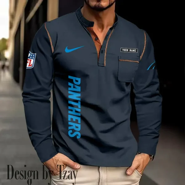 Carolina Panthers Men's Long Sleeve Stand Casual Shirt Trending 2025 SPTLSCS005 - Image 3