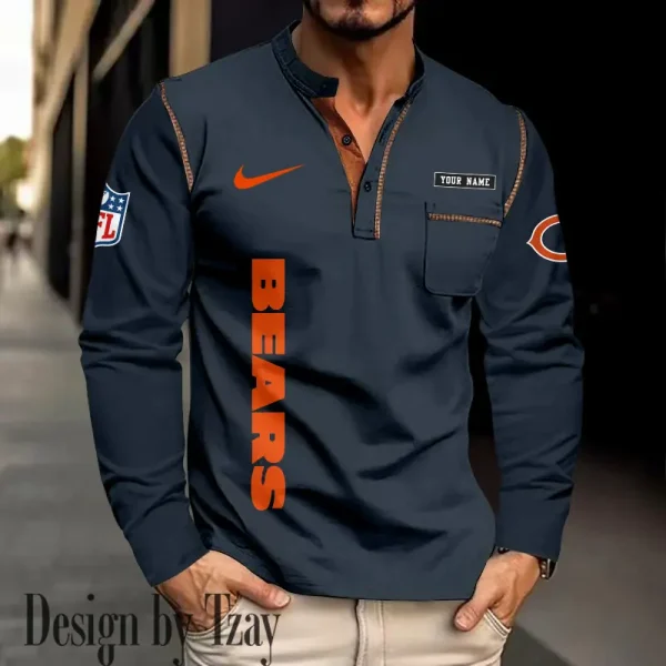 Chicago Bears Men's Long Sleeve Stand Casual Shirt Trending 2025 SPTLSCS006 - Image 2
