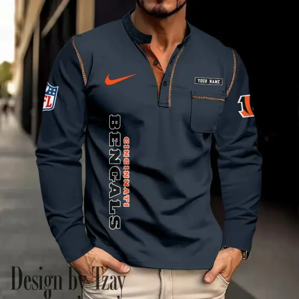 Cincinnati Bengals Men's Long Sleeve Stand Casual Shirt Trending 2025 SPTLSCS007 - Image 2