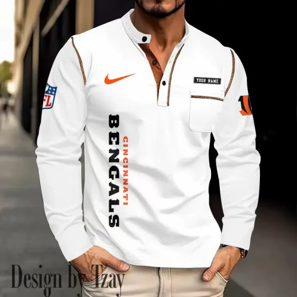 Cincinnati Bengals Men's Long Sleeve Stand Casual Shirt Trending 2025 SPTLSCS007 - Image 4