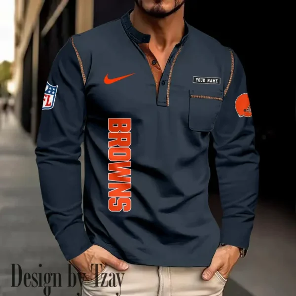Cleveland Browns Men's Long Sleeve Stand Casual Shirt Trending 2025 SPTLSCS008 - Image 2