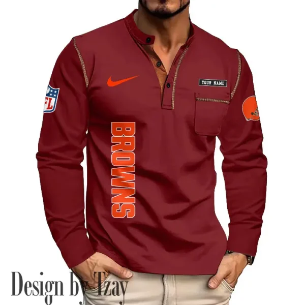 Cleveland Browns Men's Long Sleeve Stand Casual Shirt Trending 2025 SPTLSCS008 - Image 3