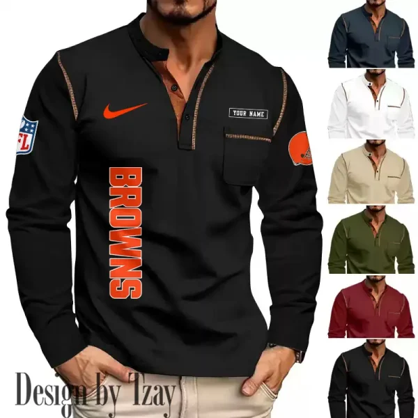 Cleveland Browns Men's Long Sleeve Stand Casual Shirt Trending 2025 SPTLSCS008 - Image 4