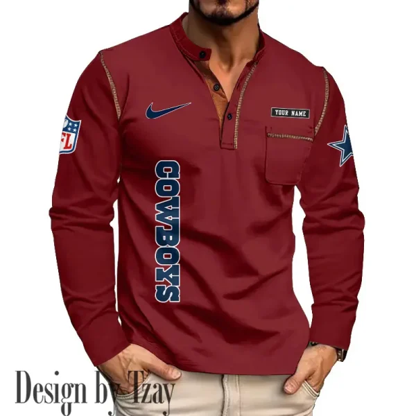Dallas Cowboys Men's Long Sleeve Stand Casual Shirt Trending 2025 SPTLSCS009 - Image 2