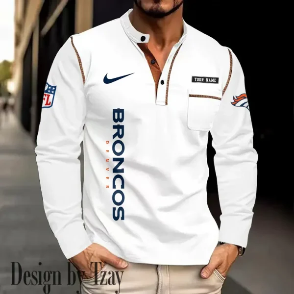Denver Broncos Men's Long Sleeve Stand Casual Shirt Trending 2025 SPTLSCS010 - Image 2