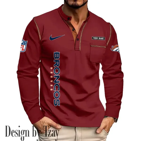 Denver Broncos Men's Long Sleeve Stand Casual Shirt Trending 2025 SPTLSCS010 - Image 3