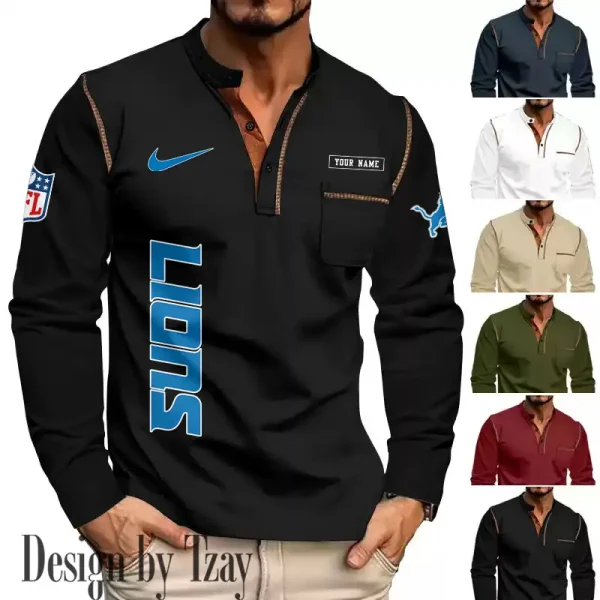 Detroit Lions Men's Long Sleeve Stand Casual Shirt Trending 2025 SPTLSCS011