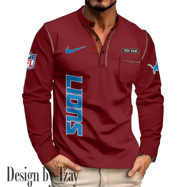 Detroit Lions Men's Long Sleeve Stand Casual Shirt Trending 2025 SPTLSCS011 - Image 2