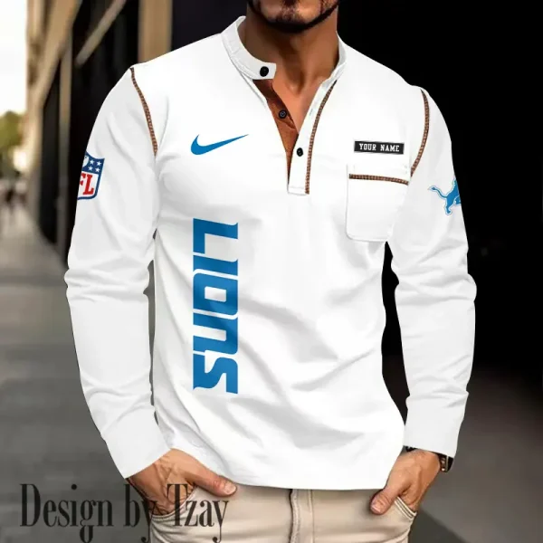 Detroit Lions Men's Long Sleeve Stand Casual Shirt Trending 2025 SPTLSCS011 - Image 3
