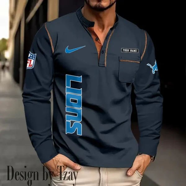 Detroit Lions Men's Long Sleeve Stand Casual Shirt Trending 2025 SPTLSCS011 - Image 4