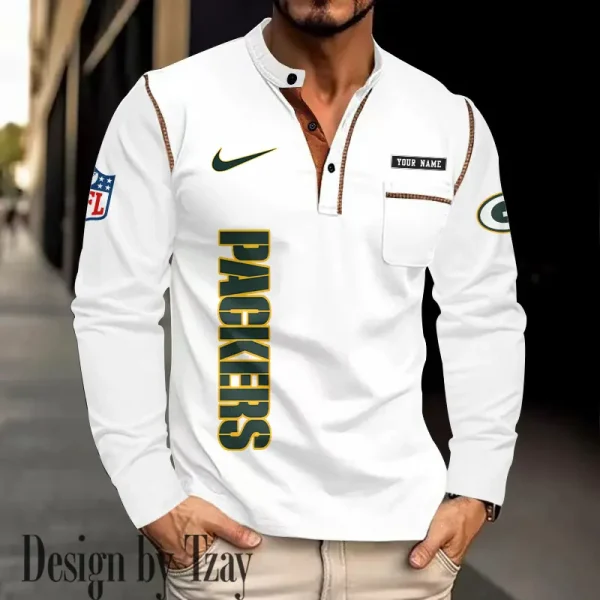 Green Bay Packers Men's Long Sleeve Stand Casual Shirt Trending 2025 SPTLSCS012