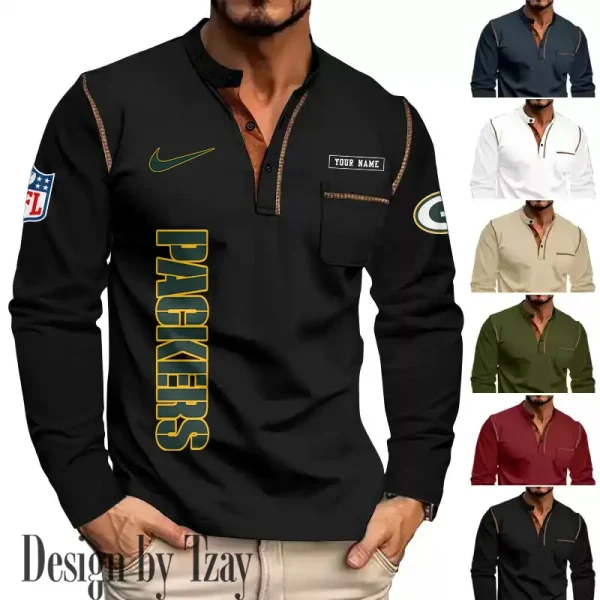Green Bay Packers Men's Long Sleeve Stand Casual Shirt Trending 2025 SPTLSCS012 - Image 2