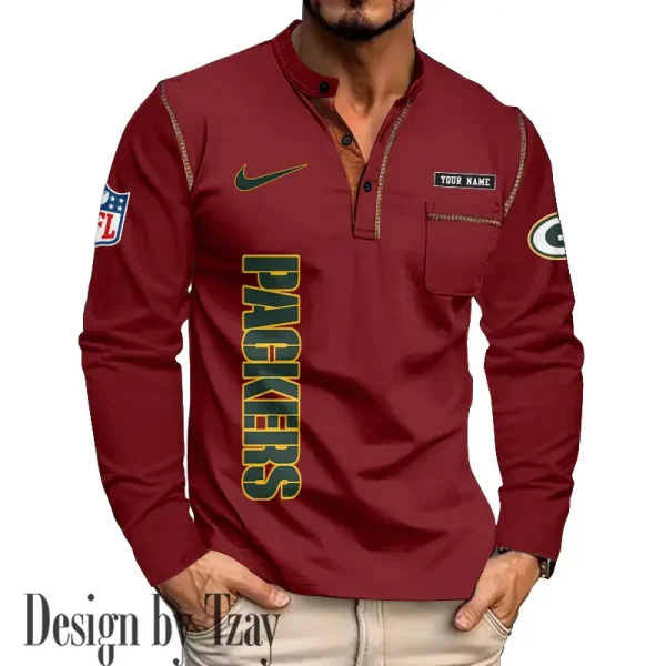 Green Bay Packers Men's Long Sleeve Stand Casual Shirt Trending 2025 SPTLSCS012 - Image 3