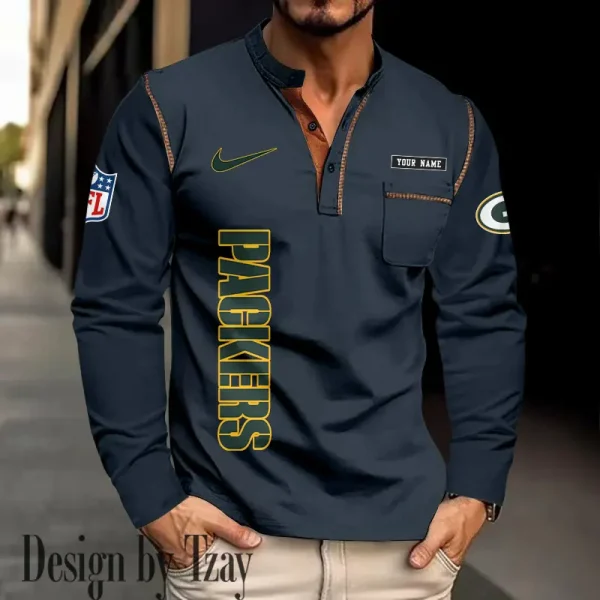 Green Bay Packers Men's Long Sleeve Stand Casual Shirt Trending 2025 SPTLSCS012 - Image 4