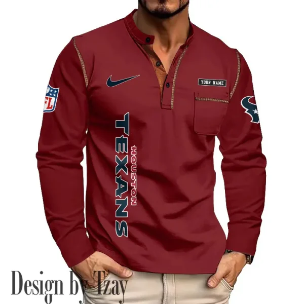Houston Texans Men's Long Sleeve Stand Casual Shirt Trending 2025 SPTLSCS013 - Image 3