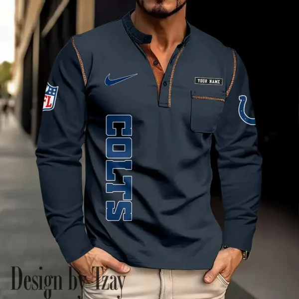 Indianapolis Colts Men's Long Sleeve Stand Casual Shirt Trending 2025 SPTLSCS014